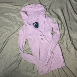 American Eagle Sweater Women's Small Vintage Lavender Hooded Long Sleeve V Neck
